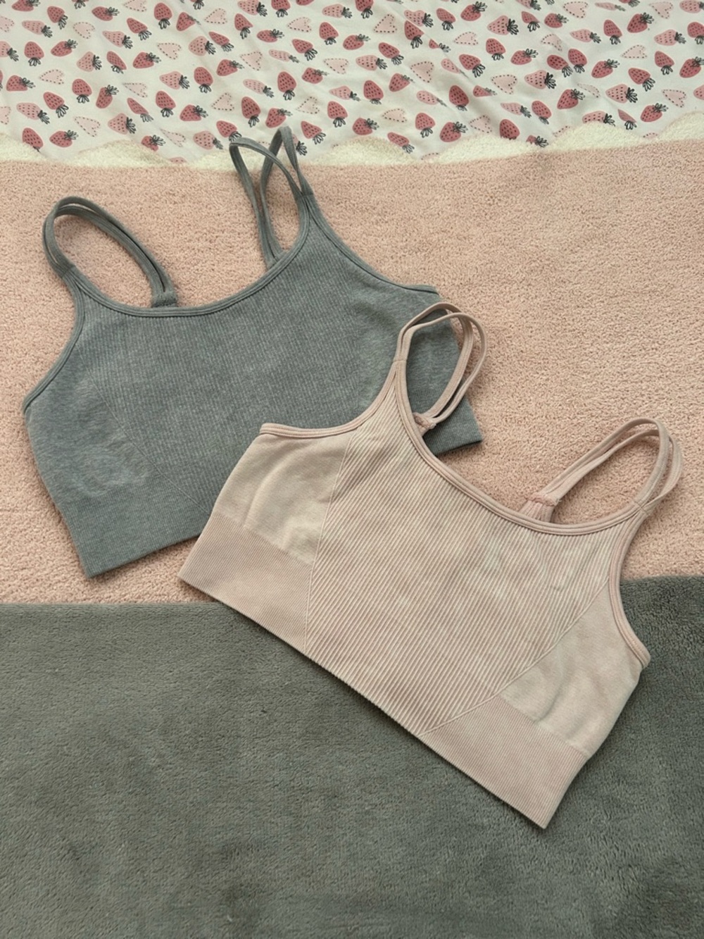 Ribbed Stretch Bralette Duo - Gray & Blush